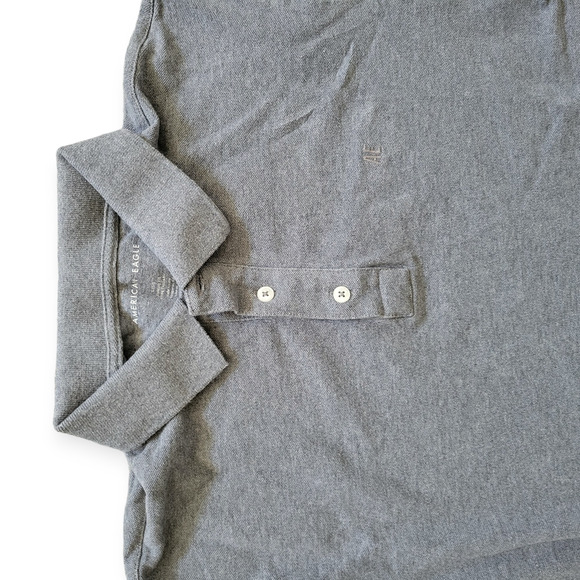 American Eagle Outfitters AEO Heathered Dark Gray Pique Polo T-Shirt Men Sz L - Picture 8 of 10